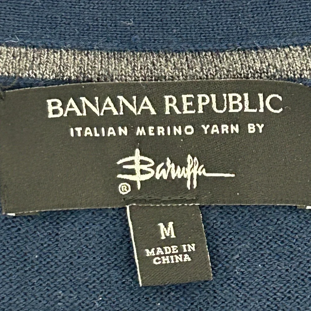 Banana Republic Cardigan Sweater Mens M Navy Blue Baruffa Italian Merino Wool